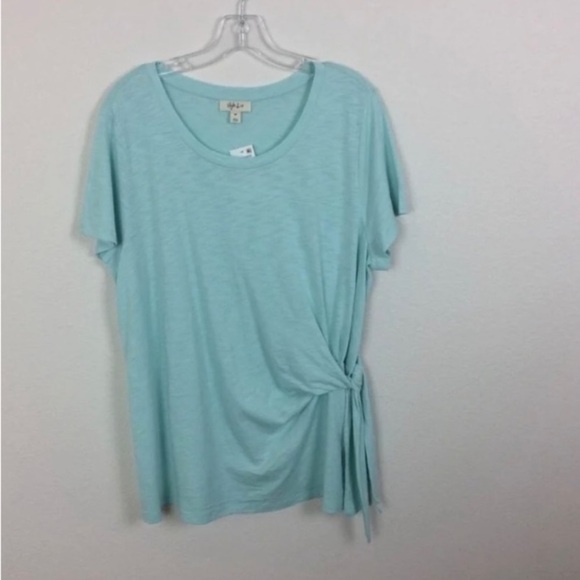 NEW Style & Co Plus Aqua Tee Shirt Top Side Tie Short Sleeves Teal Soft Jersey - Picture 2 of 6